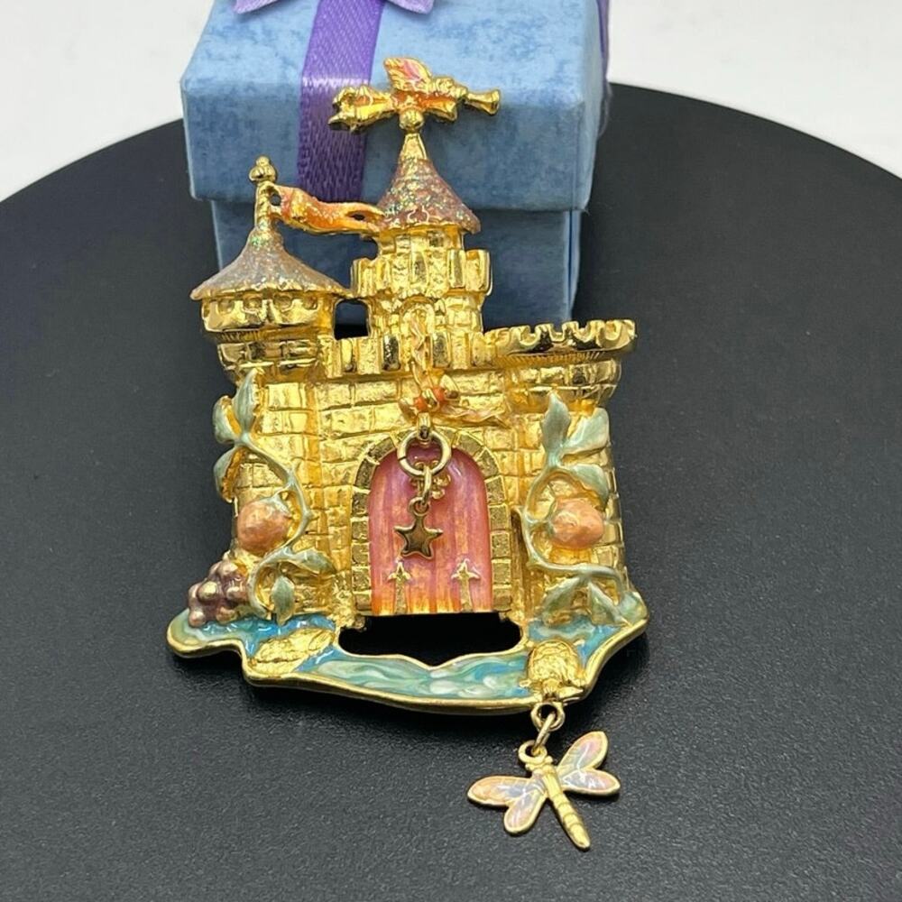 Kirk's Folly Gold-Tone & EnamelFairytale Rapunzel Castle w/ Dragonfly Brooch